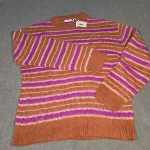 MNML‎ Striped Faux Mohair Sweater Large Orange Pink Crewneck NWT